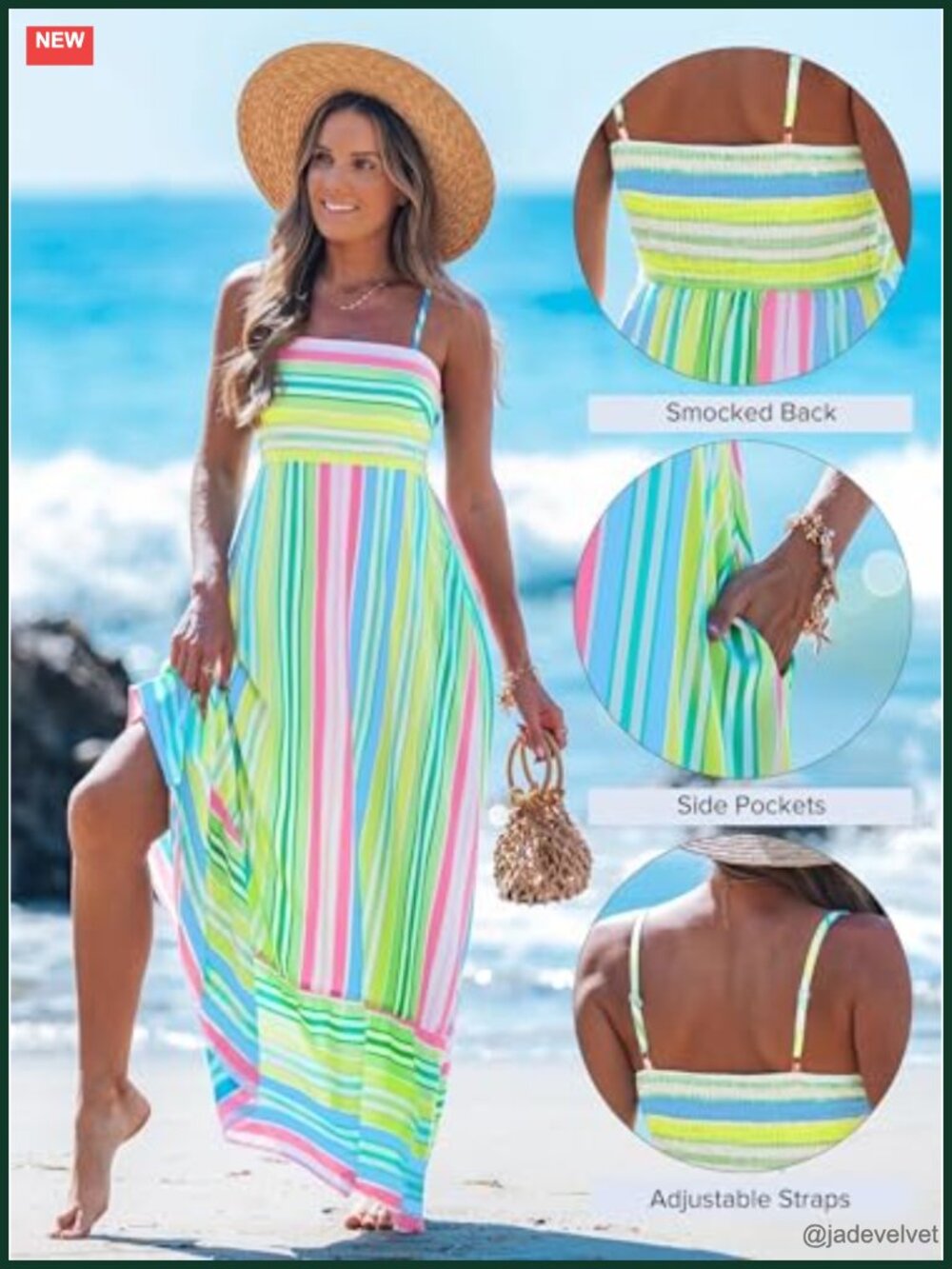 Women's Spaghetti Strap Maxi Dress Boho A-Line Flowy Sleeveless Sun Dress - Picture 3 of 6